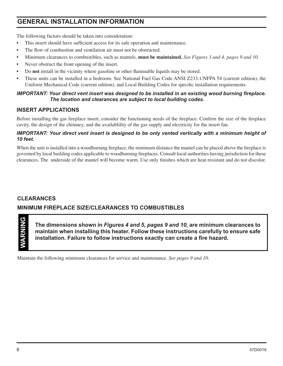 Monessen Hearth Direct Vent Gas Insert IDV490NVC User Manual | Page 8 / 40