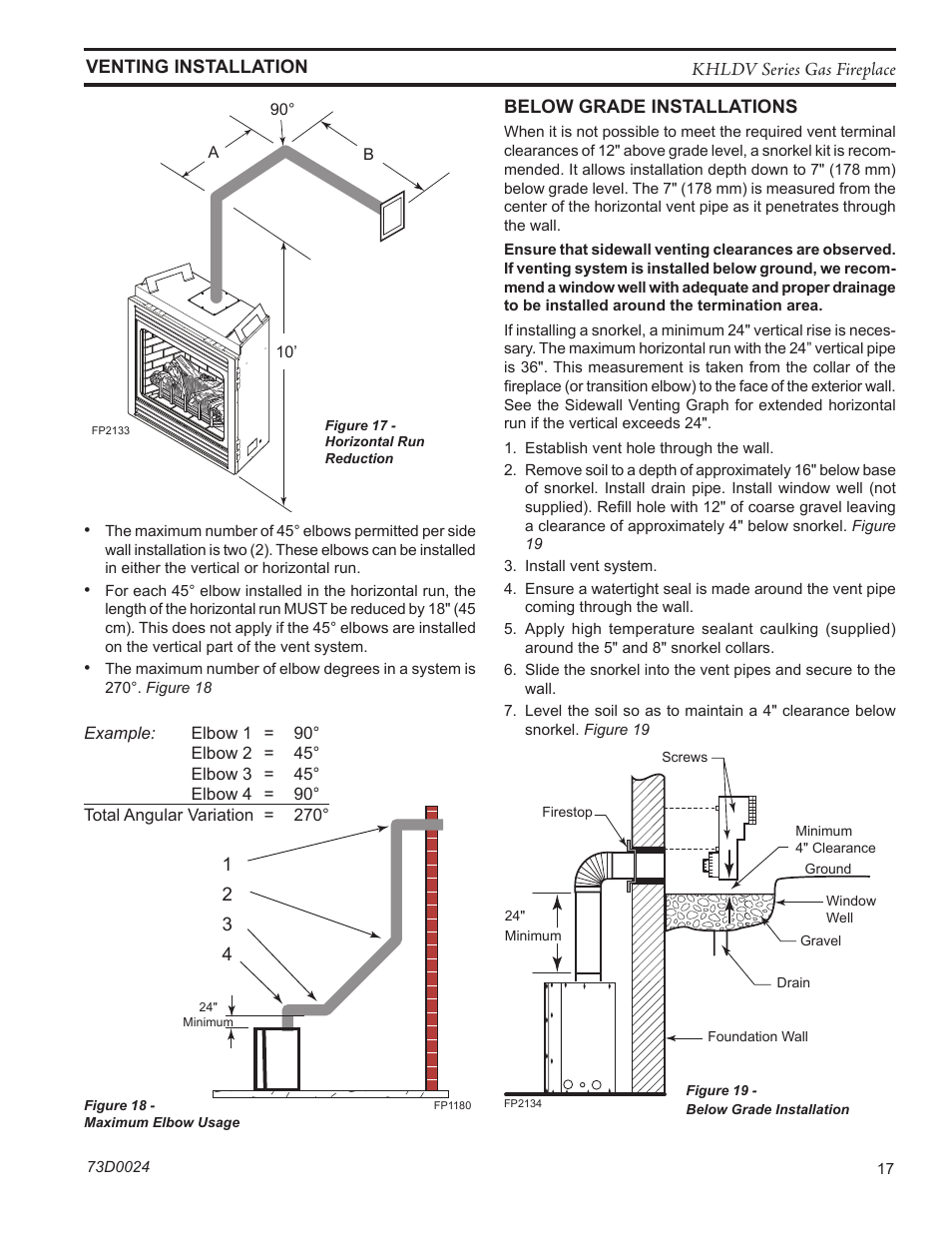 Fp1180 max bends, Fp2134 below grade install | Monessen Hearth DIRECT VENT GAS FIREPLACE KHLDV400 User Manual | Page 17 / 64