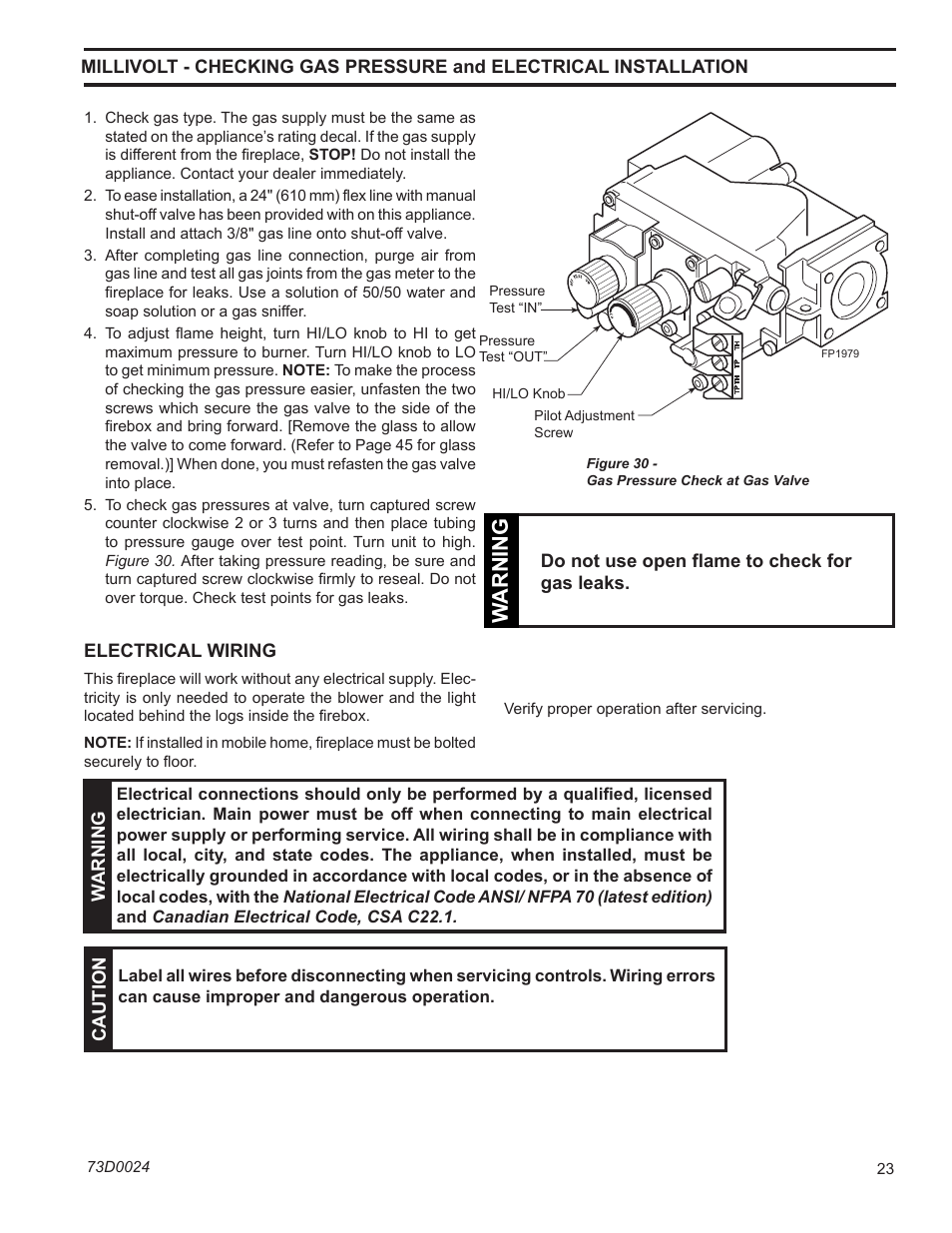Warn in g | Monessen Hearth DIRECT VENT GAS FIREPLACE KHLDV400 User Manual | Page 23 / 64