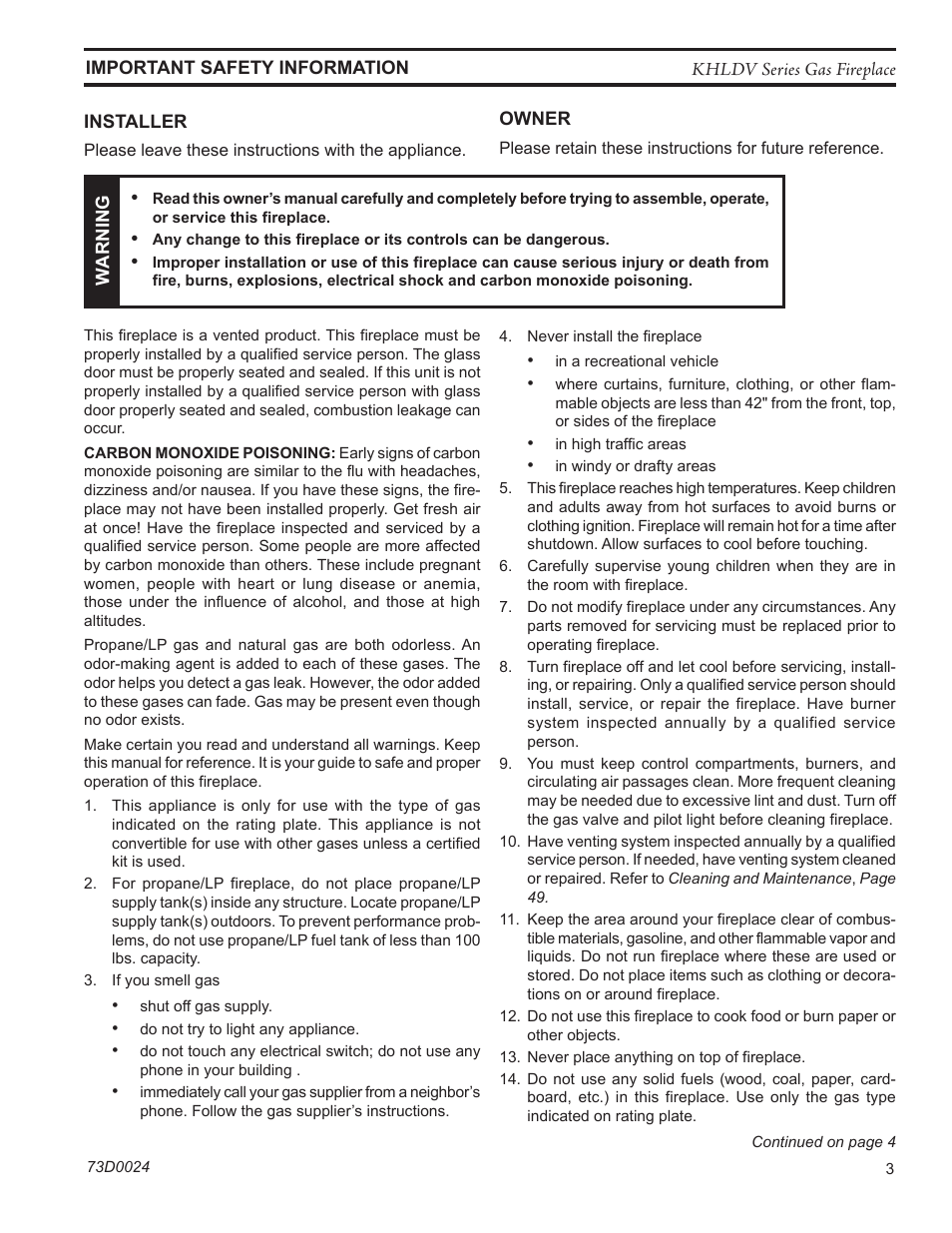 Monessen Hearth DIRECT VENT GAS FIREPLACE KHLDV400 User Manual | Page 3 / 64