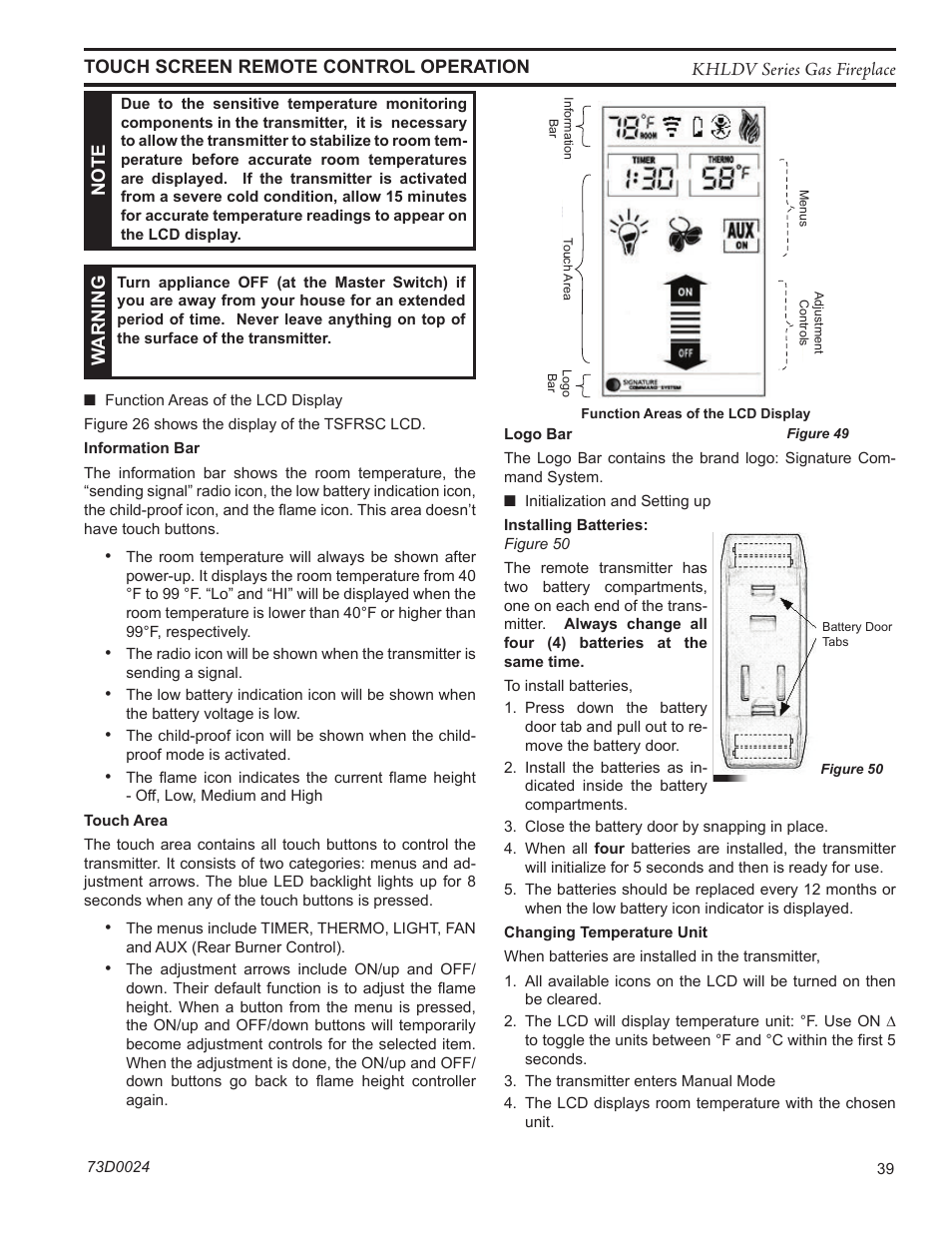 Fp2607 install battery | Monessen Hearth DIRECT VENT GAS FIREPLACE KHLDV400 User Manual | Page 39 / 64