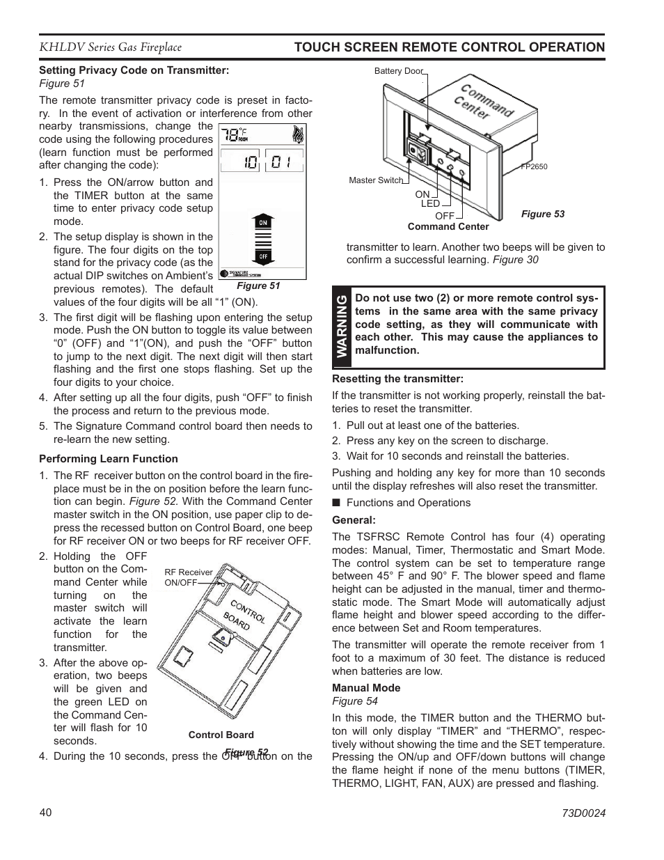 Fp2649 set privace code | Monessen Hearth DIRECT VENT GAS FIREPLACE KHLDV400 User Manual | Page 40 / 64