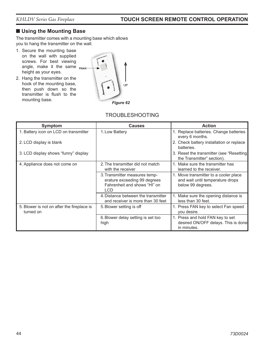 Fp2674 mounting base troubleshooting | Monessen Hearth DIRECT VENT GAS FIREPLACE KHLDV400 User Manual | Page 44 / 64