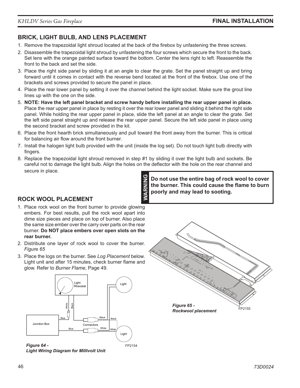 Brick, light bulb, and lens placement | Monessen Hearth DIRECT VENT GAS FIREPLACE KHLDV400 User Manual | Page 46 / 64