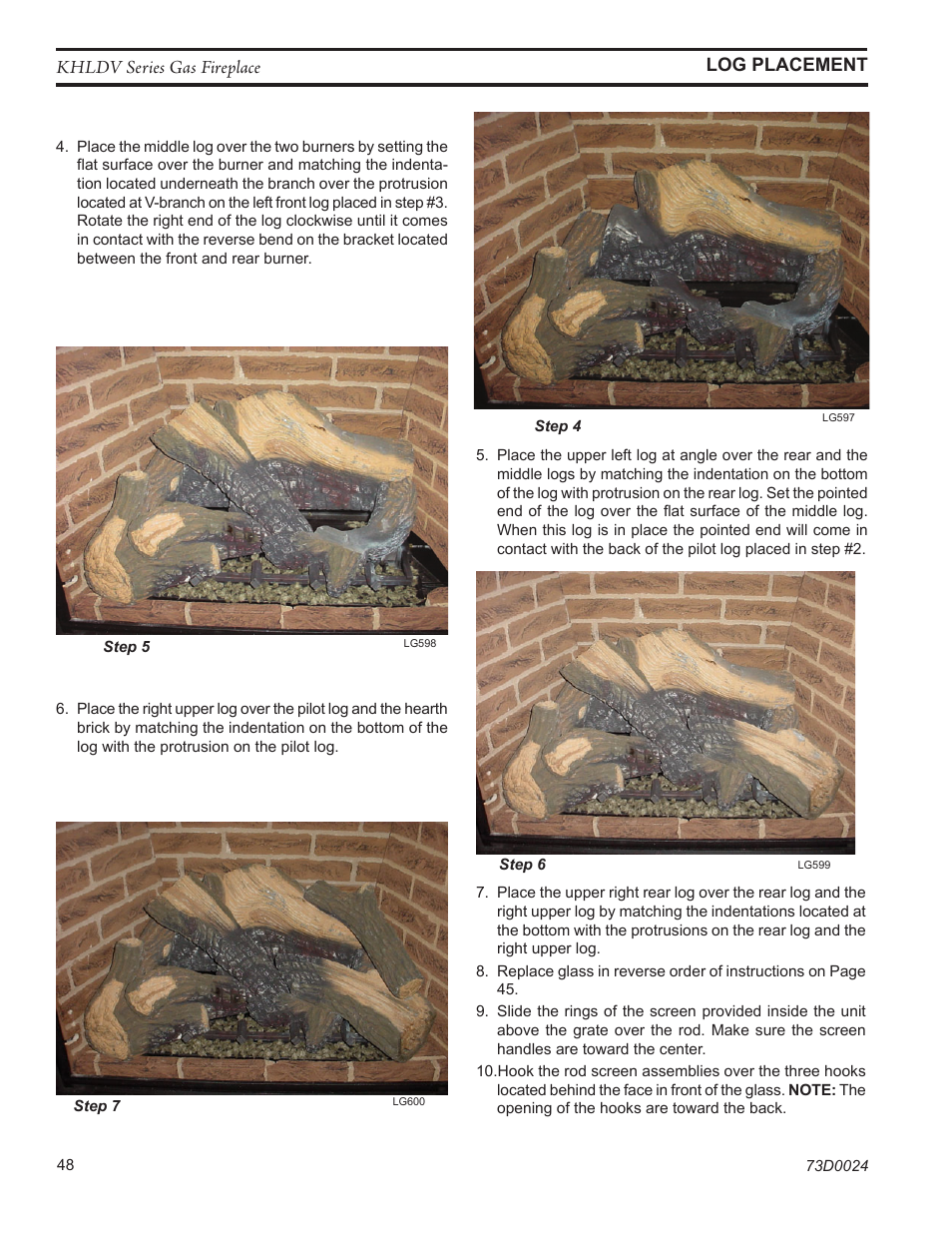 Lg600 khldv upper right rear log | Monessen Hearth DIRECT VENT GAS FIREPLACE KHLDV400 User Manual | Page 48 / 64