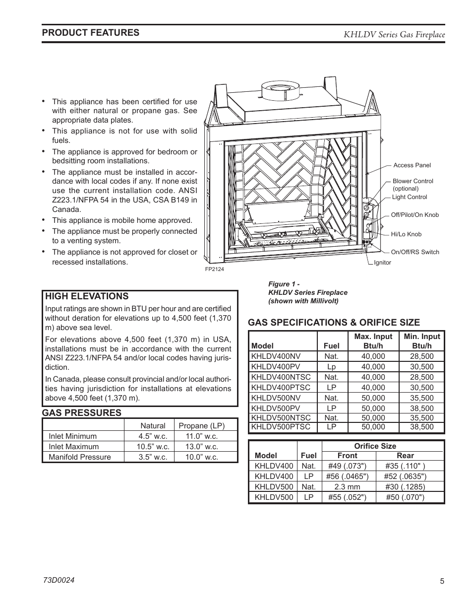 Monessen Hearth DIRECT VENT GAS FIREPLACE KHLDV400 User Manual | Page 5 / 64