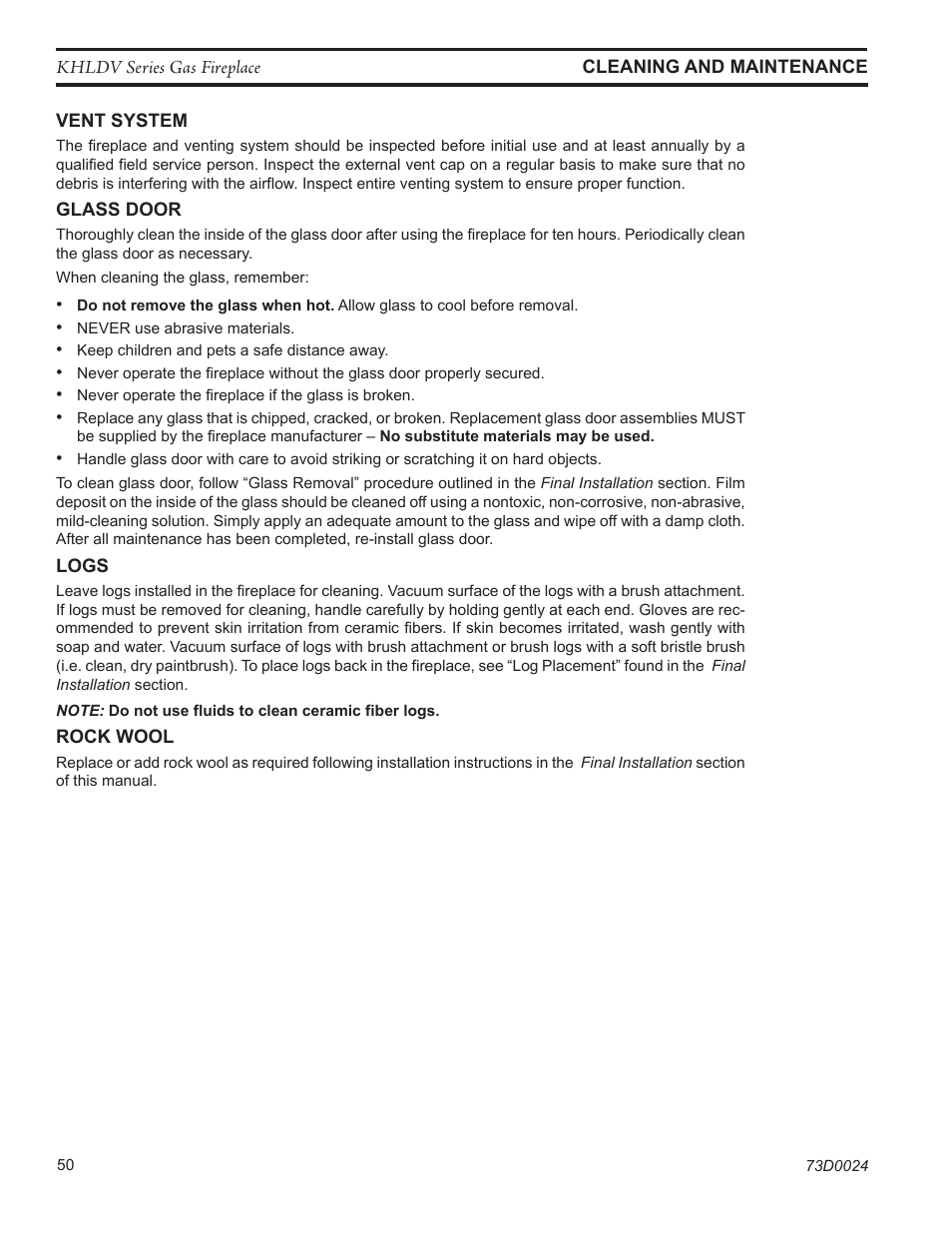 Monessen Hearth DIRECT VENT GAS FIREPLACE KHLDV400 User Manual | Page 50 / 64
