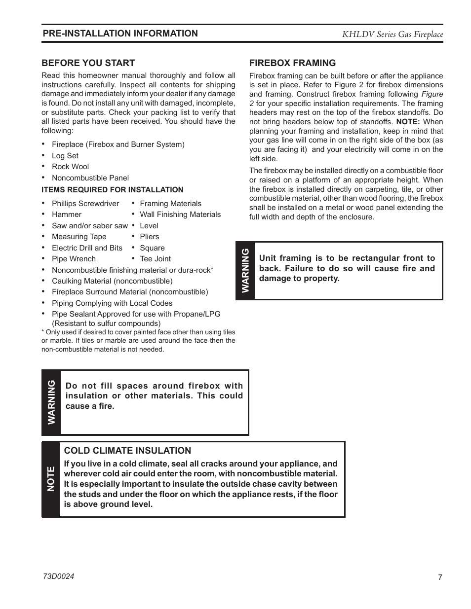 Monessen Hearth DIRECT VENT GAS FIREPLACE KHLDV400 User Manual | Page 7 / 64