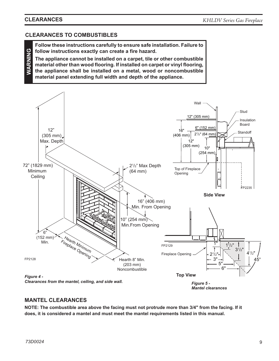 Khldv series gas fireplace, Warn in g | Monessen Hearth DIRECT VENT GAS FIREPLACE KHLDV400 User Manual | Page 9 / 64