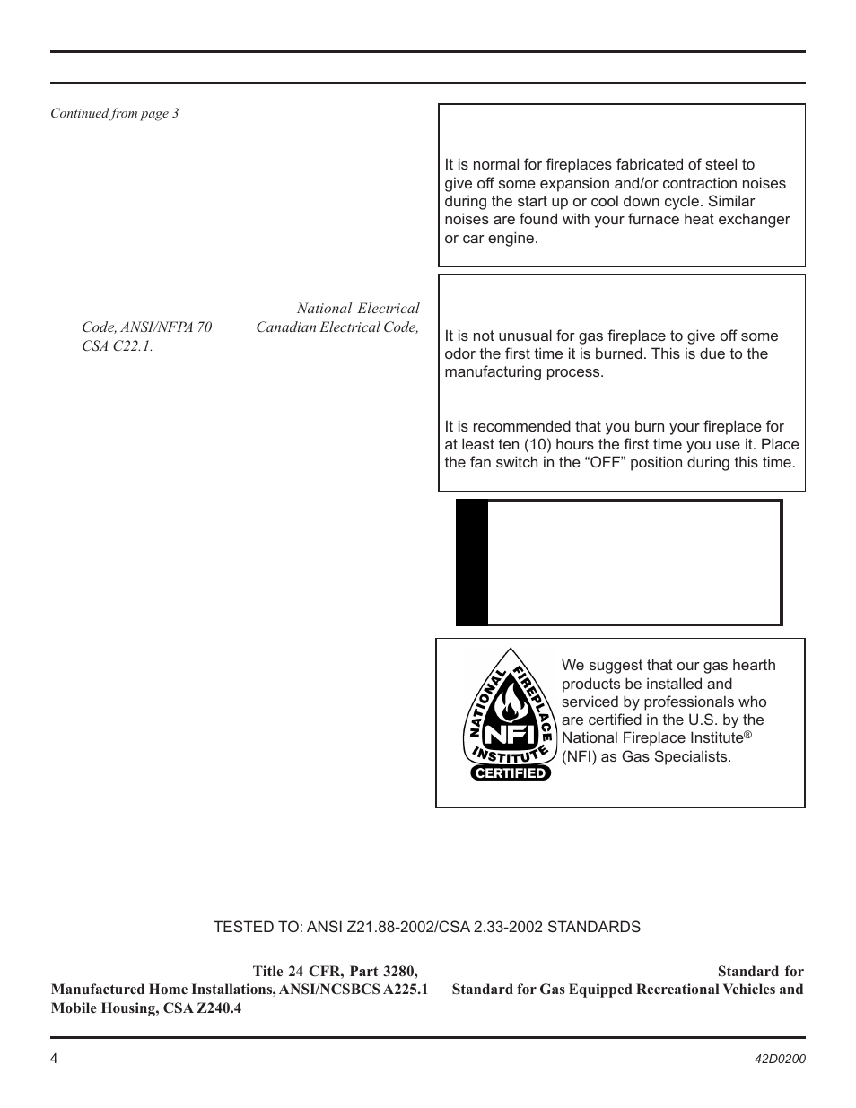 Warning, Important safety information, Code approval | Monessen Hearth 6000DV User Manual | Page 4 / 52