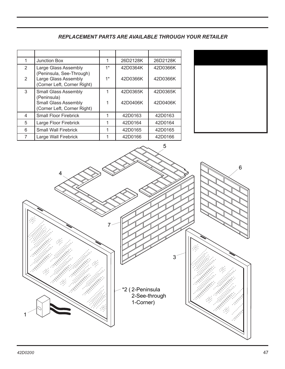 Replacement parts, Warning | Monessen Hearth 6000DV User Manual | Page 47 / 52