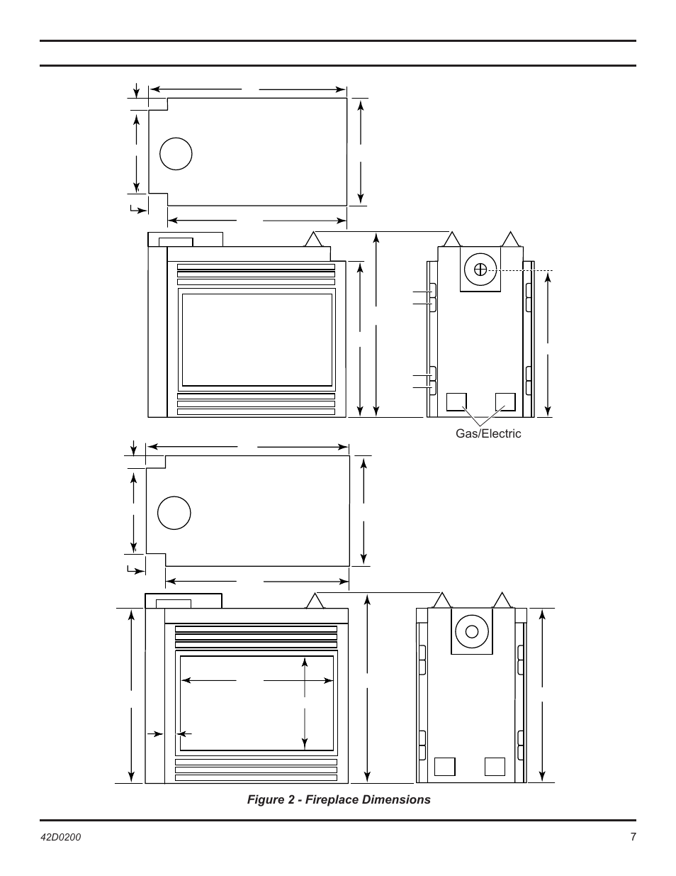 Pre-installation information, Figure 2 - fireplace dimensions, Gas/electric | Monessen Hearth 6000DV User Manual | Page 7 / 52