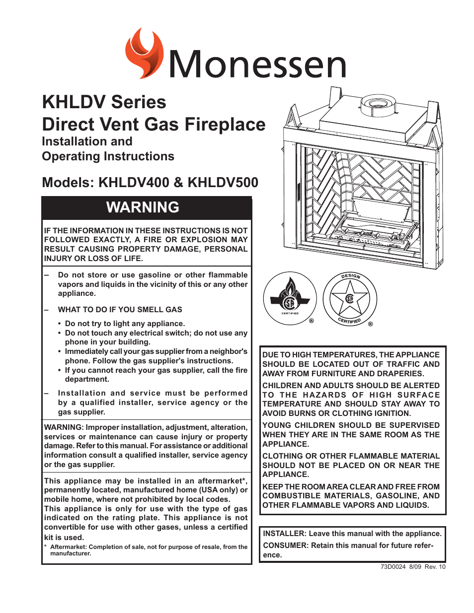 Monessen Hearth KHLDV400 User Manual | 64 pages