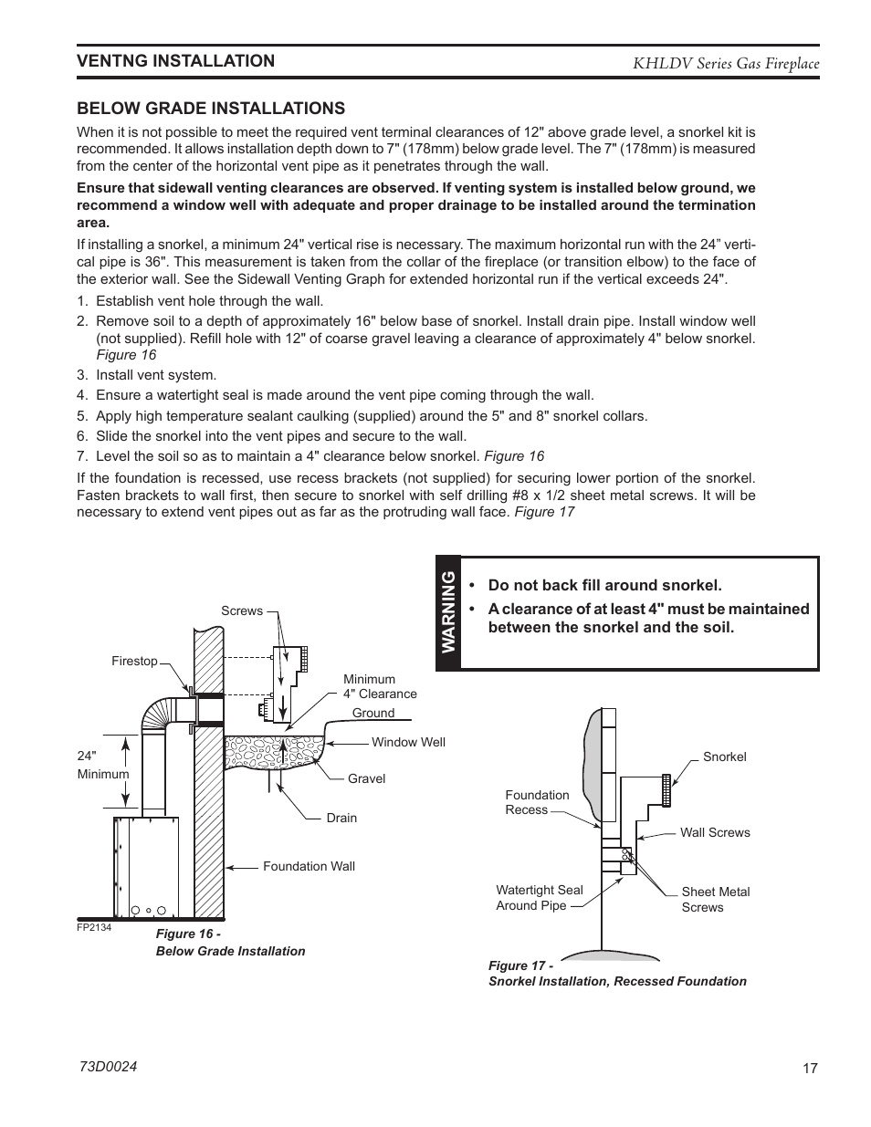 Fp2134 below grade install | Monessen Hearth KHLDV400 User Manual | Page 17 / 64