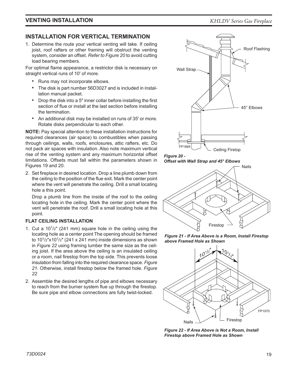 Fp1969 firestop w room above, Fp1970 firestop no room, Fp1969 offset w/ wallstrap | Monessen Hearth KHLDV400 User Manual | Page 19 / 64
