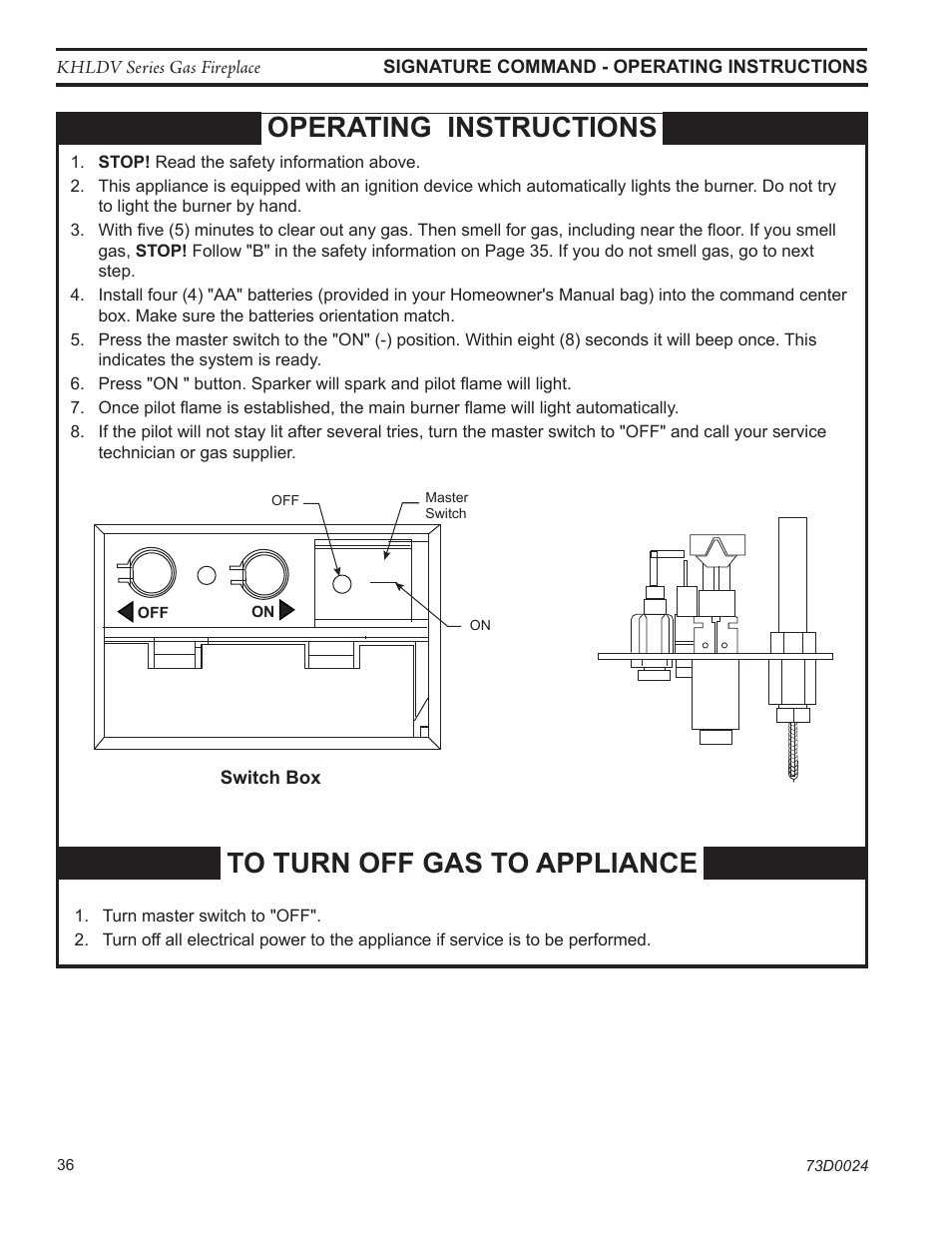 Operating instructions | Monessen Hearth KHLDV400 User Manual | Page 36 / 64