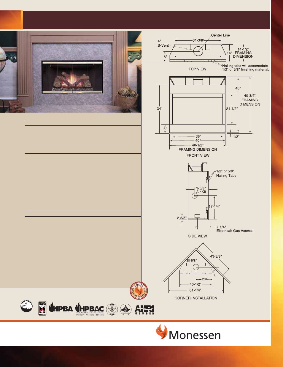 Monessen Hearth B Vent BBV400A User Manual | 1 page