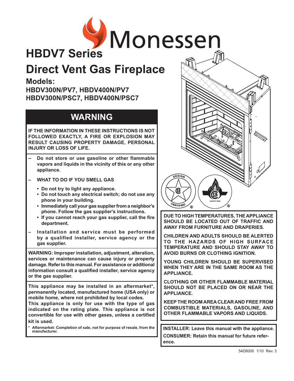 Monessen Hearth HBDV400N/PSC7 User Manual | 64 pages