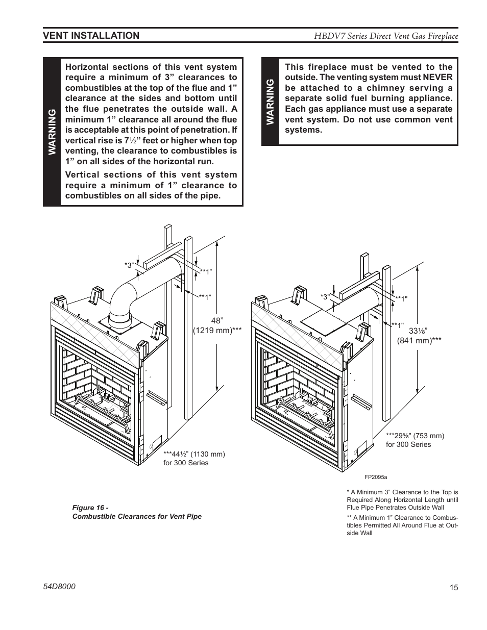 Fp2586 vent pipe clearance | Monessen Hearth HBDV400N/PSC7 User Manual | Page 15 / 64
