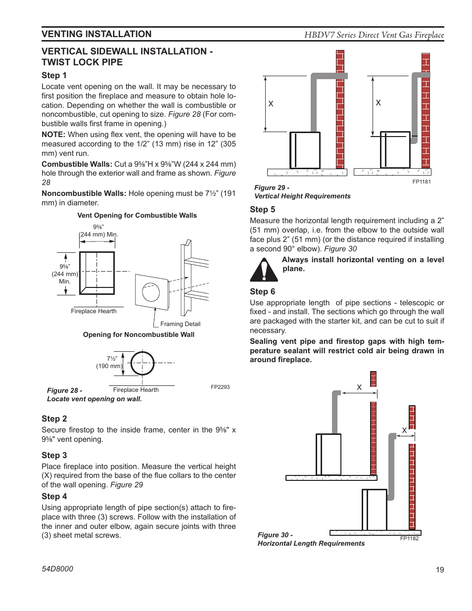 Hbdv7 series direct vent gas fireplace, Vertical sidewall installation - twist lock pipe | Monessen Hearth HBDV400N/PSC7 User Manual | Page 19 / 64