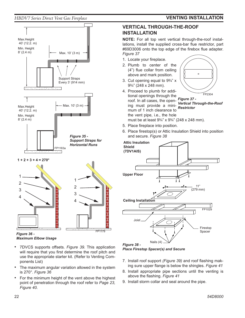 Hbdv7 series direct vent gas fireplace, Venting installation, Vertical through-the-roof installation | Monessen Hearth HBDV400N/PSC7 User Manual | Page 22 / 64