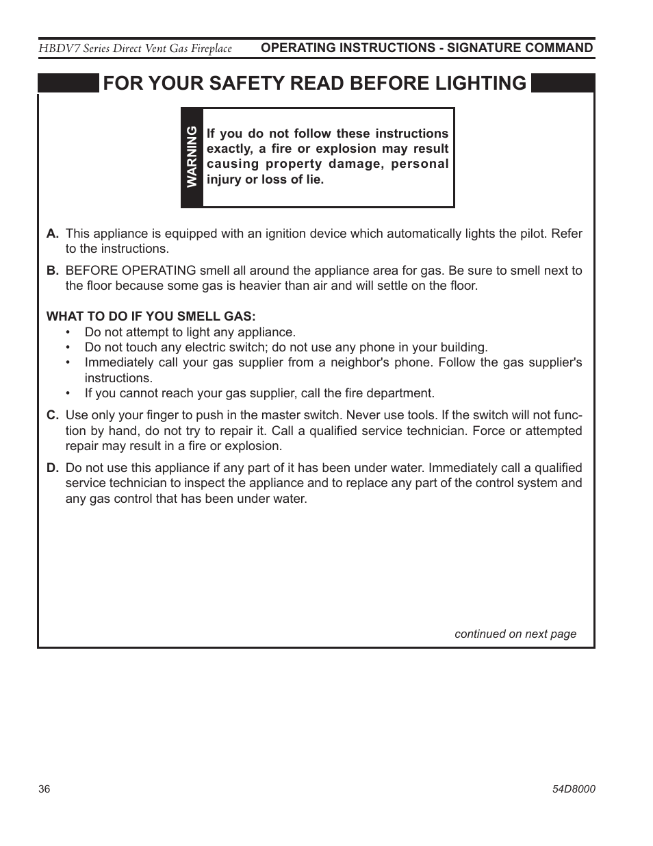 For your safety read before lighting | Monessen Hearth HBDV400N/PSC7 User Manual | Page 36 / 64