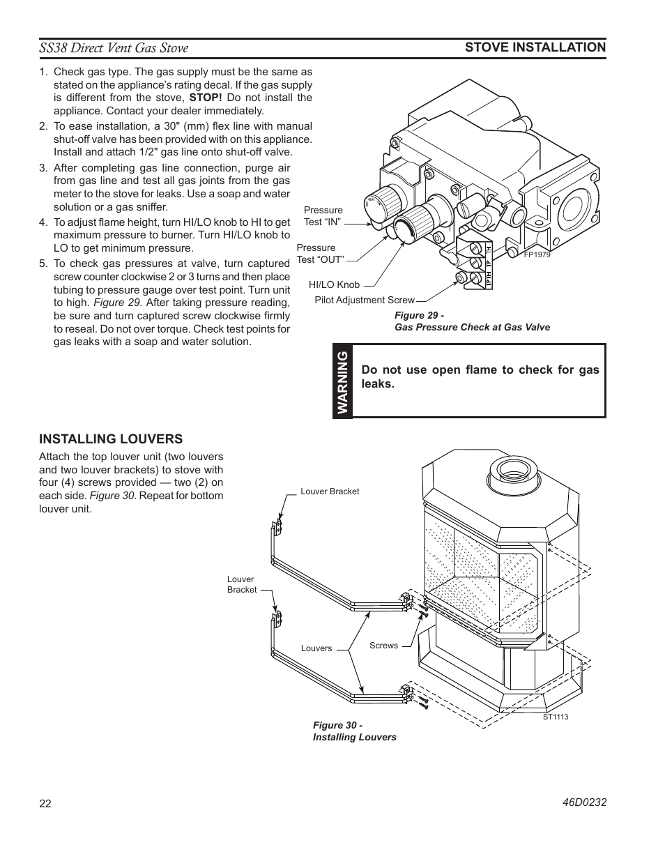 St1113 install louvers, Ss38 direct vent gas stove | Monessen Hearth SS38 User Manual | Page 22 / 40