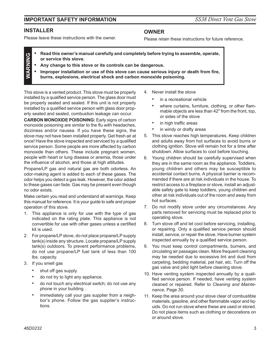 Ss38 direct vent gas stove | Monessen Hearth SS38 User Manual | Page 3 / 40