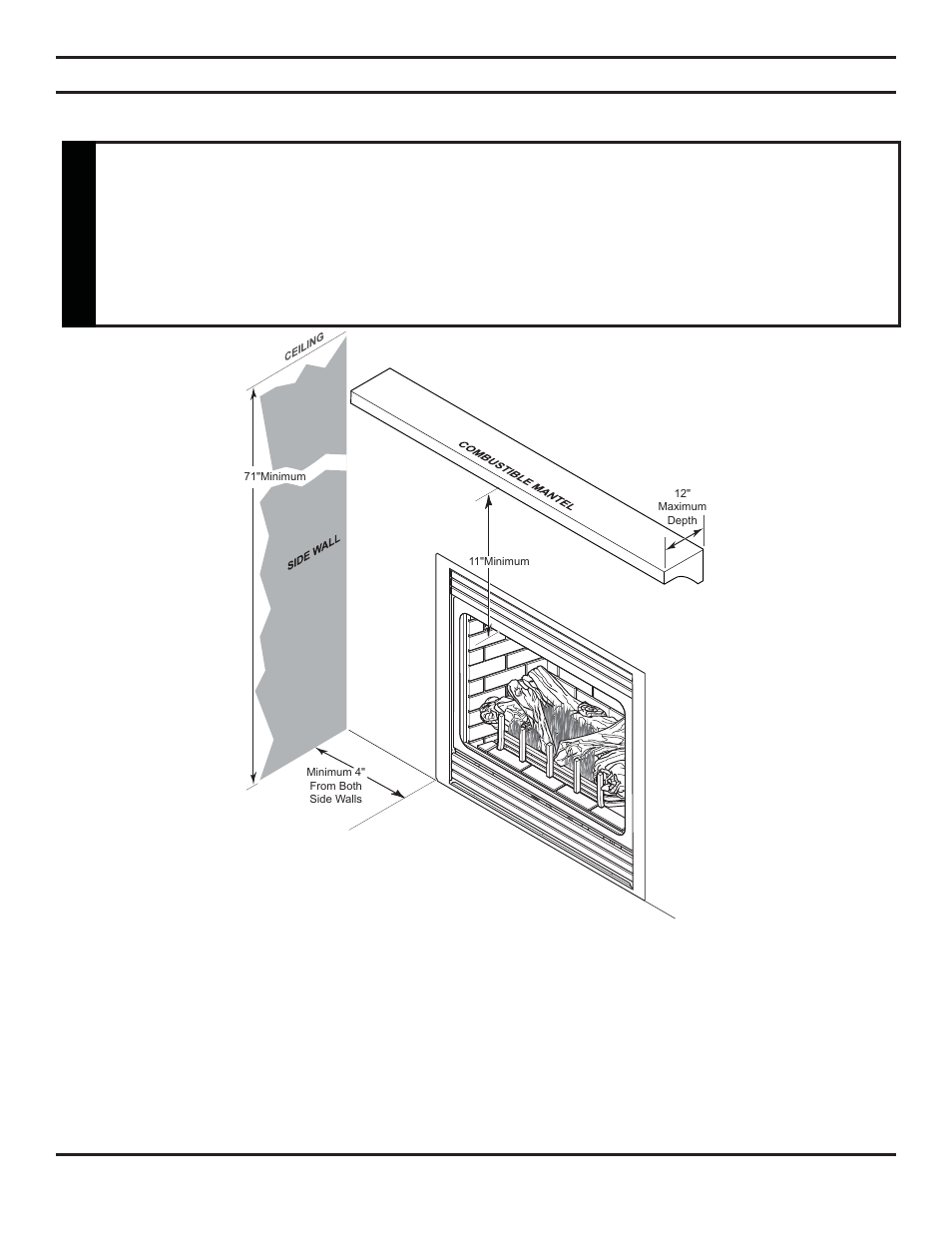 Warning clearances | Monessen Hearth Direct Vent Gas Fireplace BDV500 User Manual | Page 10 / 52