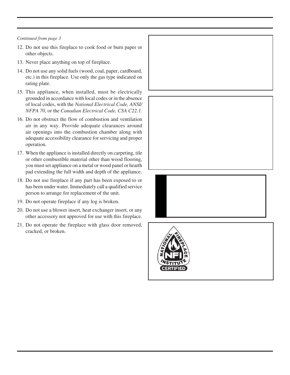 Wa rning, Important safety information | Monessen Hearth Direct Vent Gas Fireplace BDV500 User Manual | Page 4 / 52