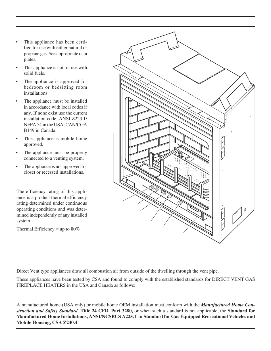Product features, Code approval | Monessen Hearth Direct Vent Gas Fireplace BDV500 User Manual | Page 5 / 52