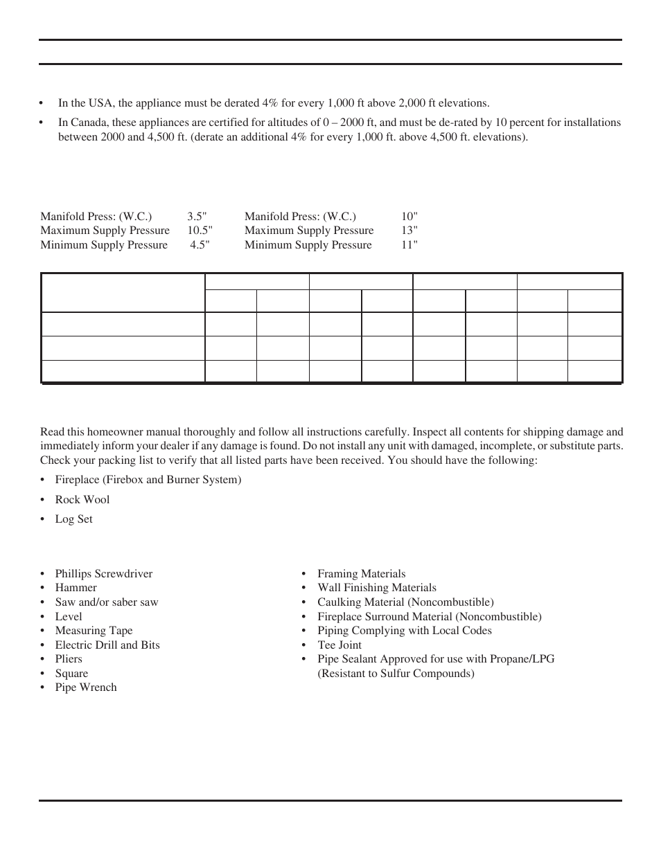 Pre-installation information | Monessen Hearth Direct Vent Gas Fireplace BDV500 User Manual | Page 6 / 52