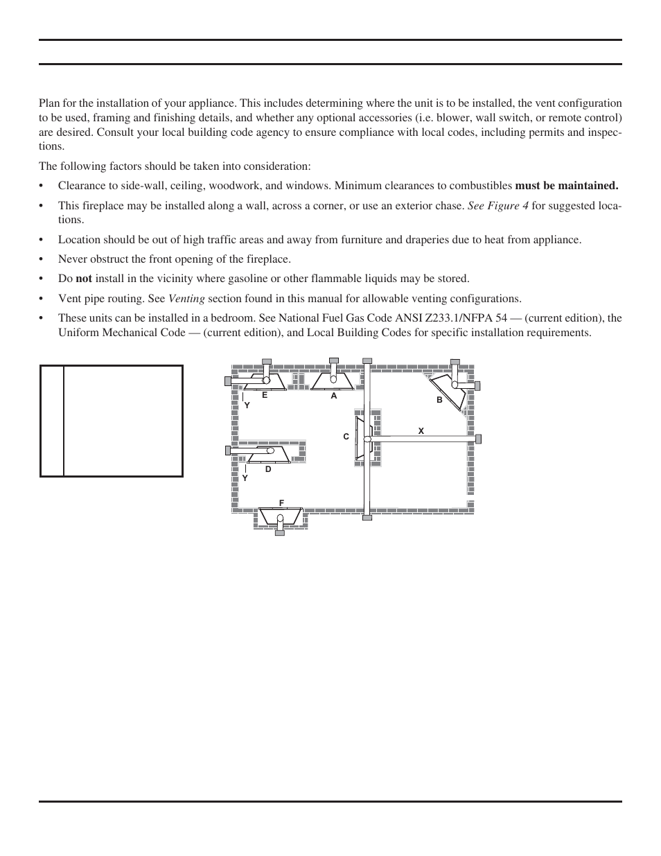 Pre-installation information | Monessen Hearth Direct Vent Gas Fireplace BDV500 User Manual | Page 9 / 52