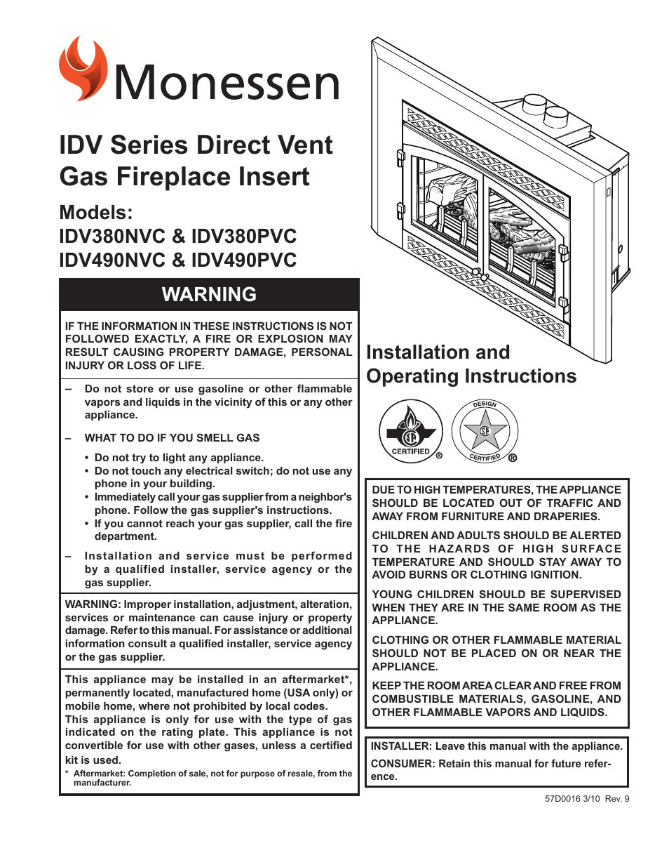 Monessen Hearth IDV SERIES IDV380NVC User Manual | 40 pages