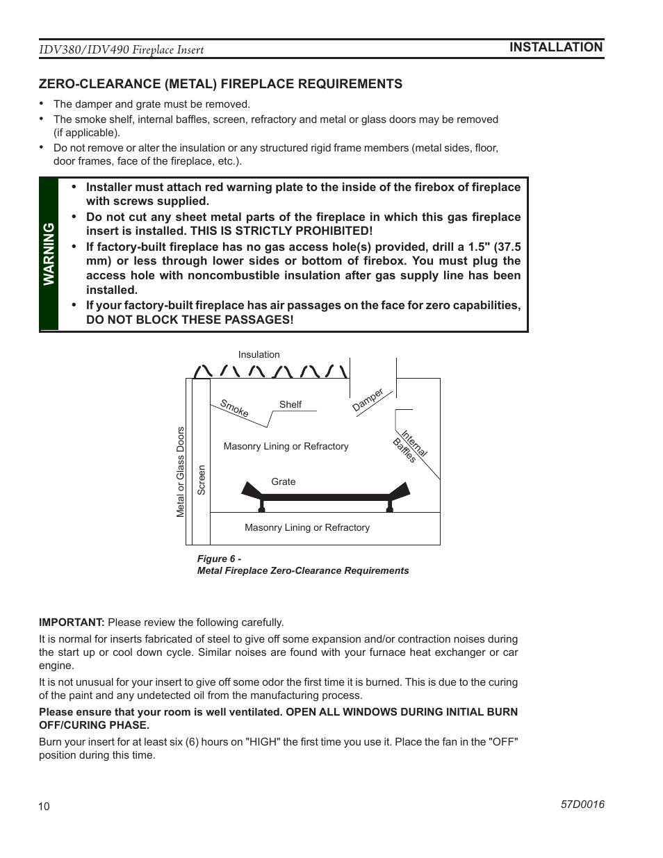 Warn ing | Monessen Hearth IDV SERIES IDV380NVC User Manual | Page 10 / 40