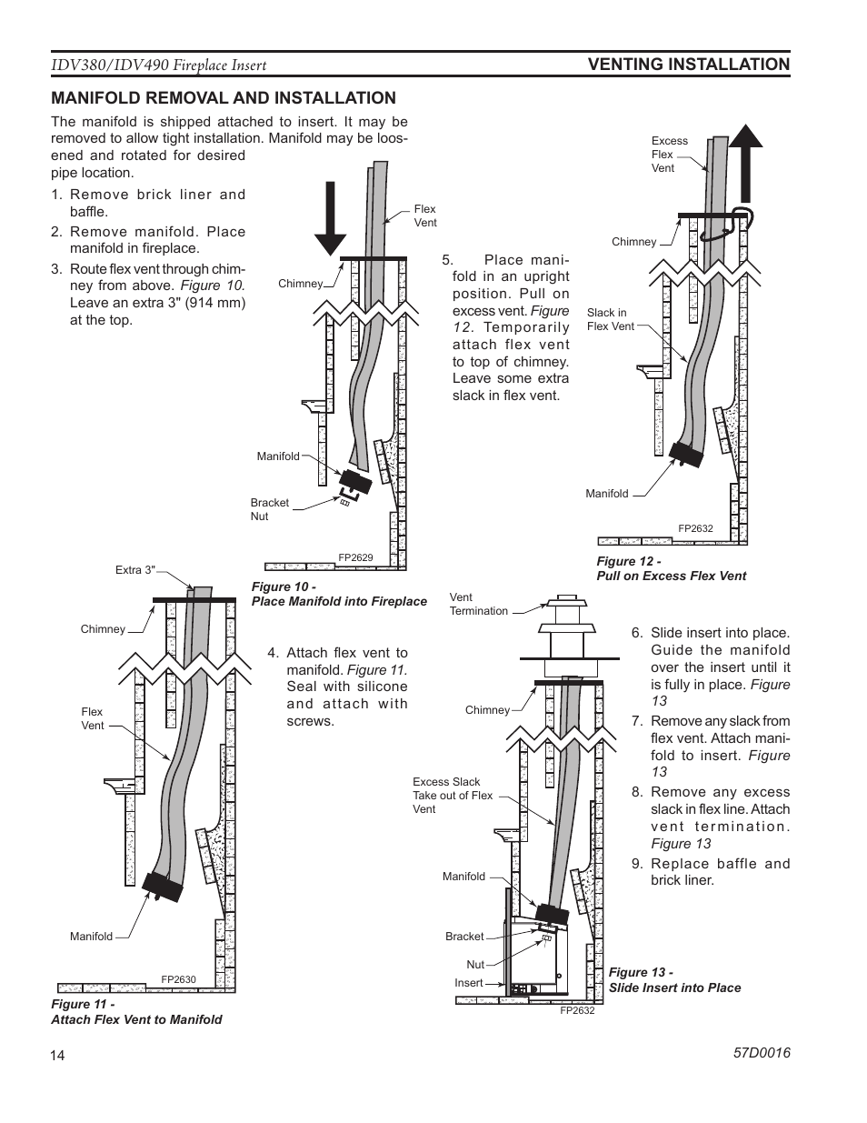 Fp2629 flex vent, Fp2630 attach flex vent, Fp2631 pull excess vent | Fp2632 place insert | Monessen Hearth IDV SERIES IDV380NVC User Manual | Page 14 / 40
