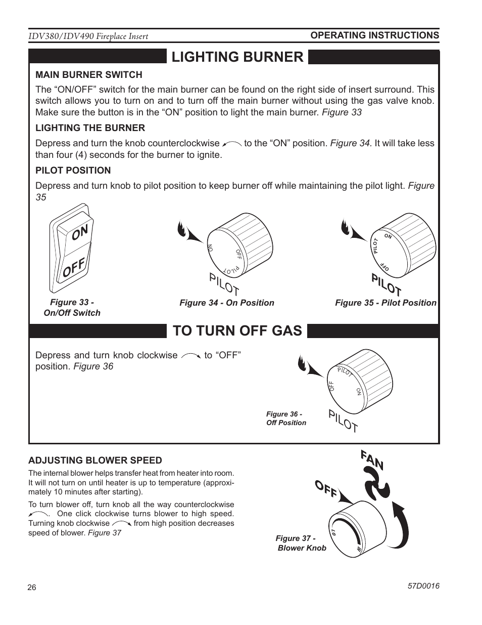 Lighting burner, On off, Pilot | Monessen Hearth IDV SERIES IDV380NVC User Manual | Page 26 / 40