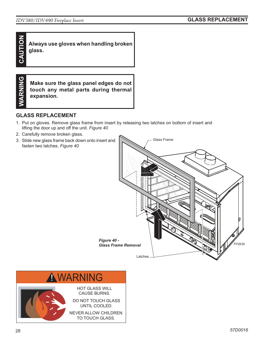 Warning, Warn ing, Ca uti on | Monessen Hearth IDV SERIES IDV380NVC User Manual | Page 28 / 40