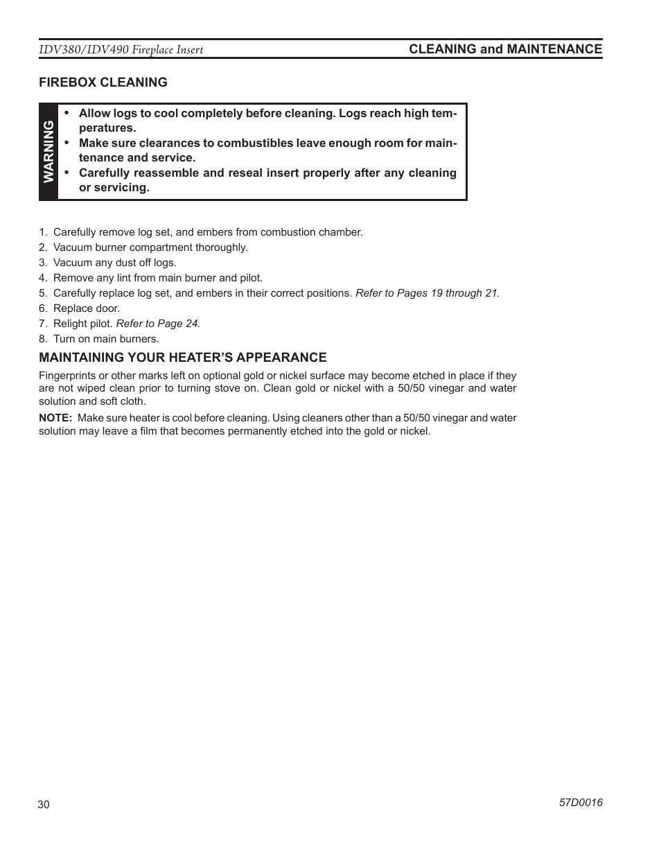 Monessen Hearth IDV SERIES IDV380NVC User Manual | Page 30 / 40