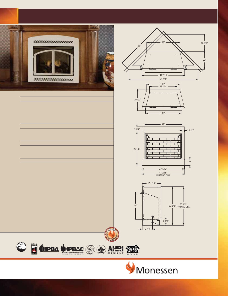 Monessen Hearth MCUF42D-R User Manual | 1 page