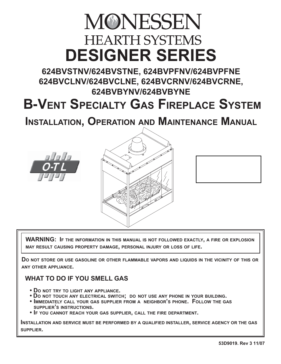 Monessen Hearth B-Vent Specialty Gas Fireplace System DESIGNER SERIES User Manual | 26 pages