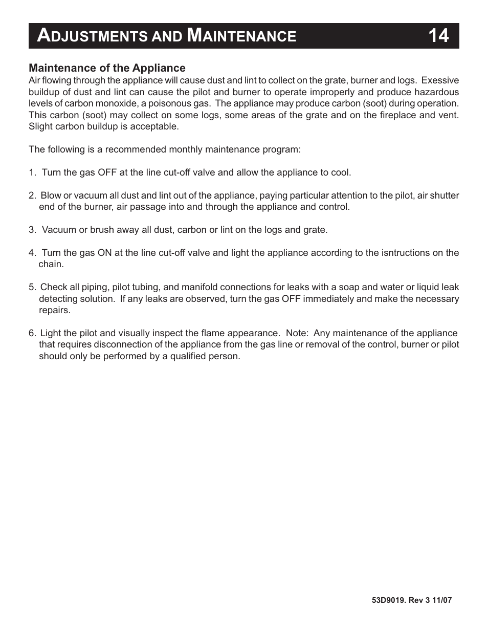 Djustments and, Aintenance | Monessen Hearth B-Vent Specialty Gas Fireplace System DESIGNER SERIES User Manual | Page 15 / 26