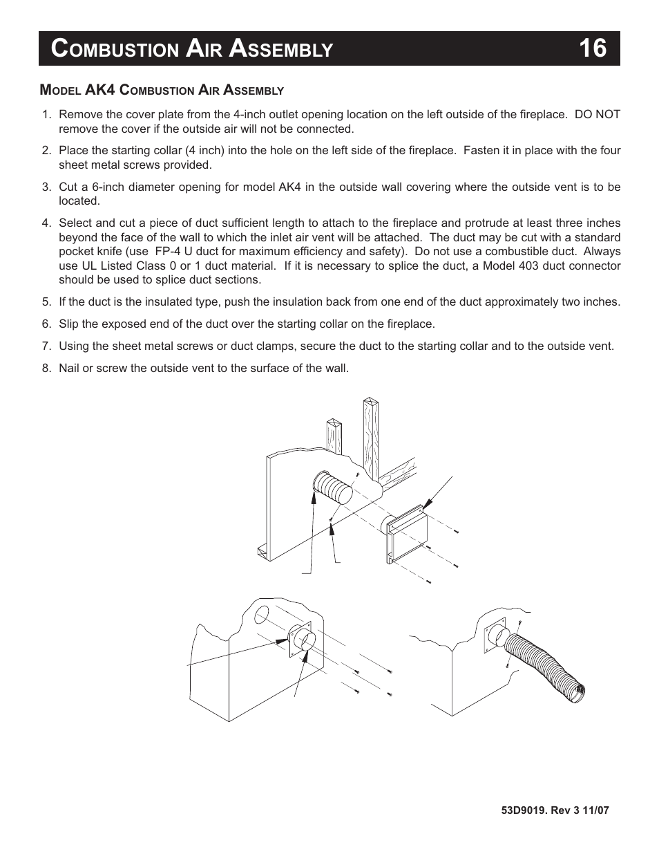 Ombustion, Ssembly, Ak4 c | Monessen Hearth B-Vent Specialty Gas Fireplace System DESIGNER SERIES User Manual | Page 17 / 26