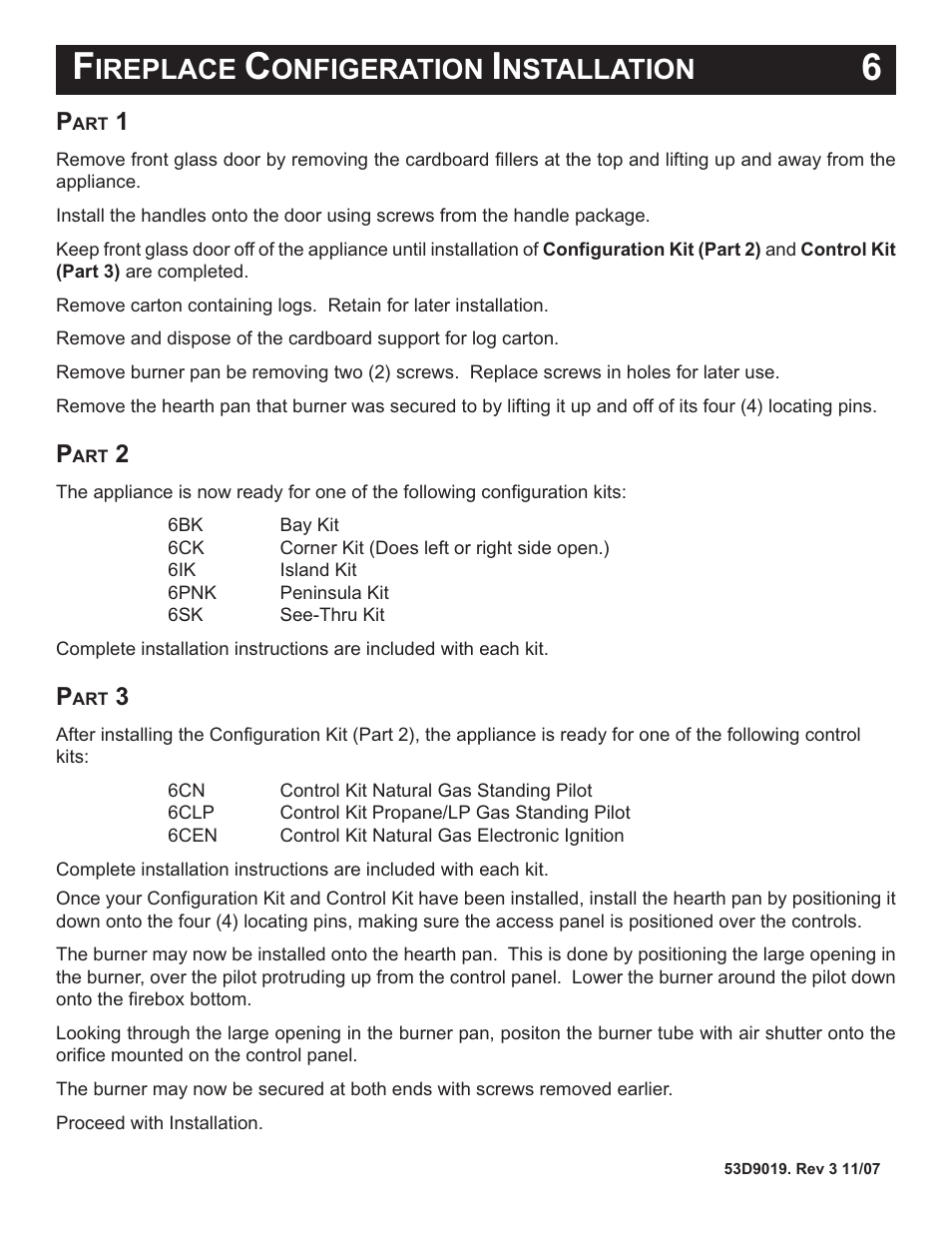 Ireplace, Onfigeration, Nstallation | Monessen Hearth B-Vent Specialty Gas Fireplace System DESIGNER SERIES User Manual | Page 7 / 26