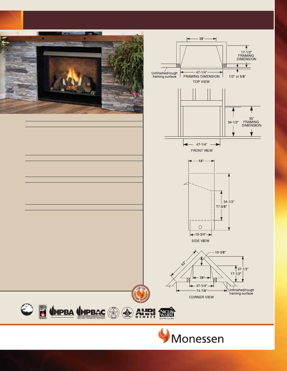 Monessen Hearth GCUF42C User Manual | 1 page