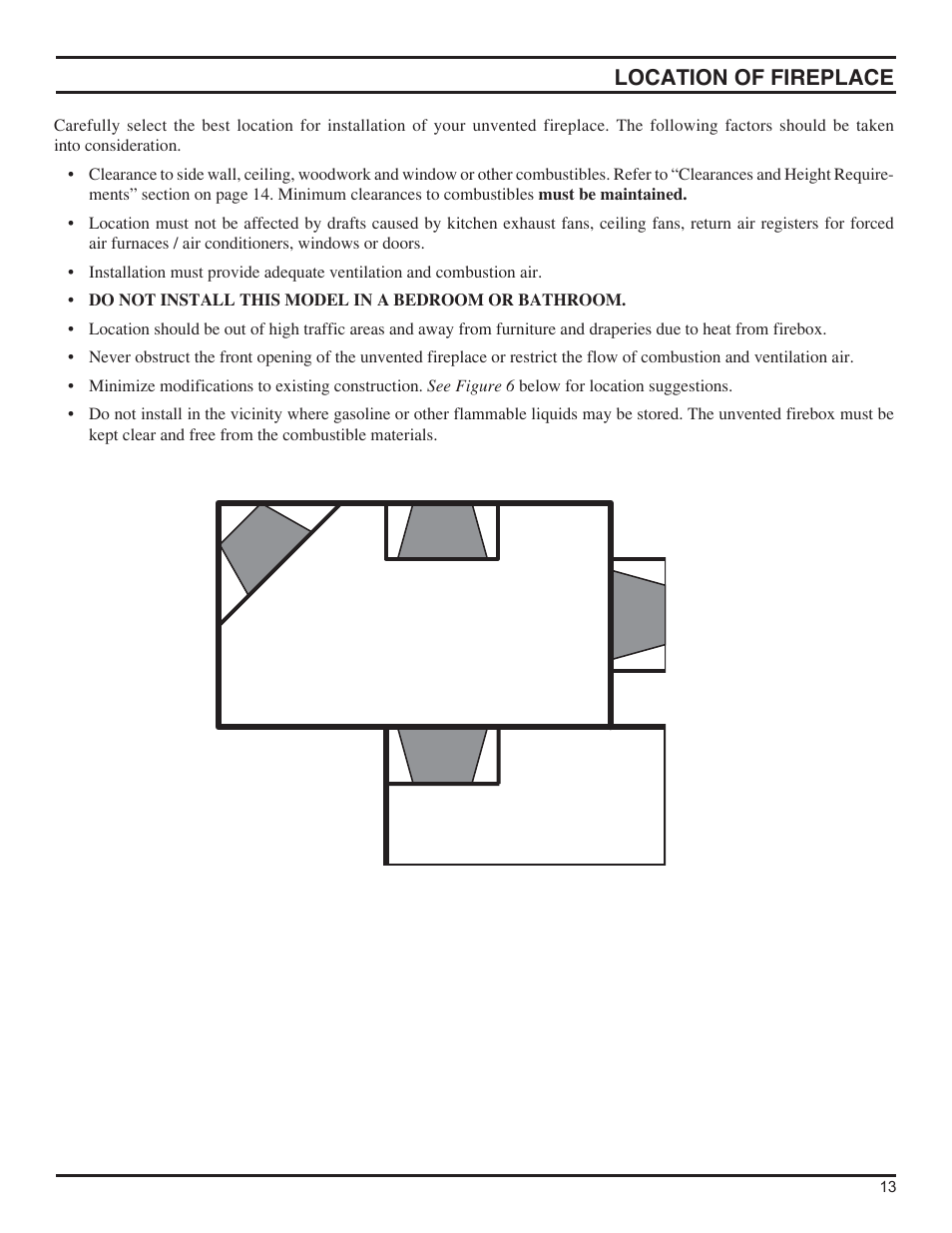 Location of fireplace | Monessen Hearth DFS36NVC User Manual | Page 13 / 44