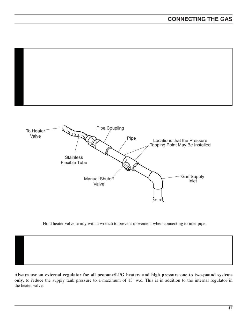 Connecting the gas, Warning, Caution | Monessen Hearth DFS36NVC User Manual | Page 17 / 44