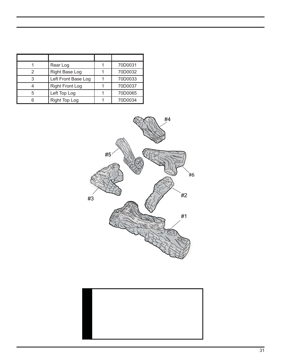 Illustrated parts breakdown, Warning | Monessen Hearth DFS36NVC User Manual | Page 31 / 44