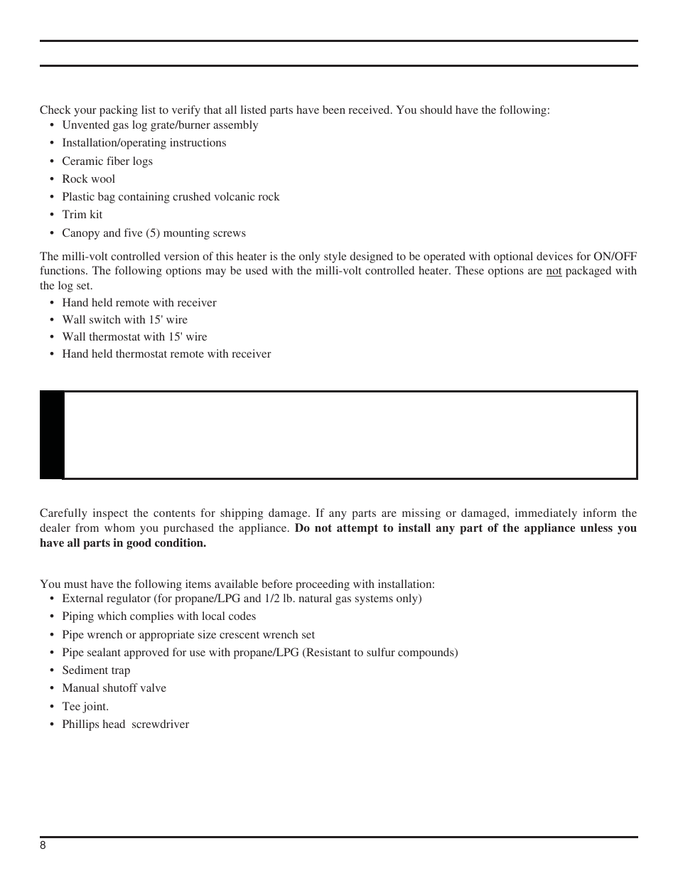 Warning, Getting started | Monessen Hearth DFS36NVC User Manual | Page 8 / 44