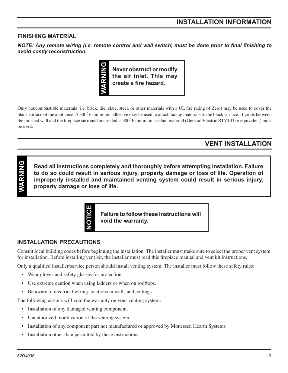 Monessen Hearth Natural Vent Gas Fireplace SBV400 User Manual | Page 13 / 42